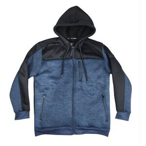 Akademiks Full Zip Hoodie Jacket Sherpa Lined Fleece Blue & Black Men's 3XL